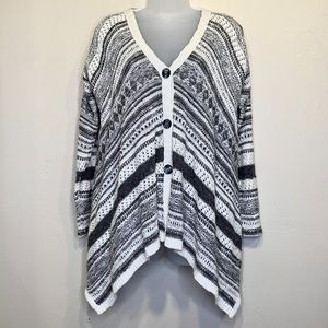 Boho Button Knit Aztec Asymmetrical Stripe Cardigan